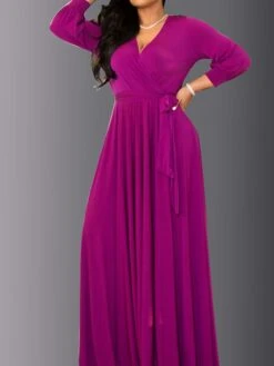 Women‘s Plus Size Curve Party Dress Solid Color V Neck Ruched Long Sleeve Winter Fall Elegant Prom Dress Maxi Long Dress Formal Party Dress -Cheap Plus Fit Dress Store qtijcl1637931781184