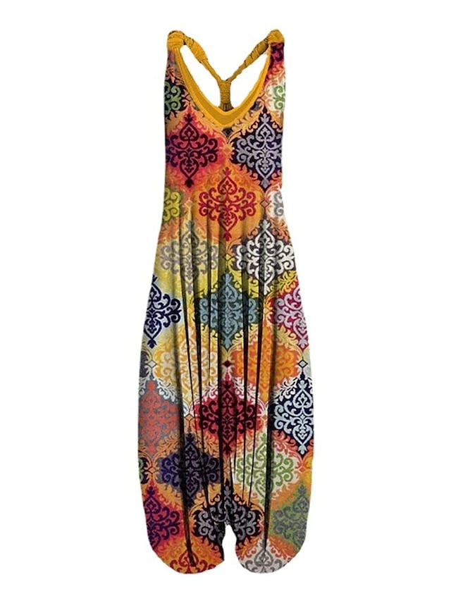 Women's Jumpsuit Backless Print Floral V Neck Casual Daily Vacation Regular Fit Sleeveless Blue Orange Green S M L Summer 2 Women's Jumpsuit Backless Print Floral V Neck Casual Daily Vacation Regular Fit Sleeveless Blue Orange Green S M L Summer - Image 2