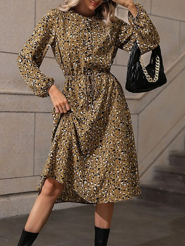Women's Shirt Dress Casual Dress Midi Dress Outdoor Daily Date Polyester Basic Classic Shirt Collar Lace Up Button Long Sleeve Spring Fall Winter 2023 Loose Fit Khaki Polka Dot S M L XL 1 Women's Shirt Dress Casual Dress Midi Dress Outdoor Daily Date Polyester Basic Classic Shirt Collar Lace Up Button Long Sleeve Spring Fall Winter 2023 Loose Fit Khaki Polka Dot S M L XL