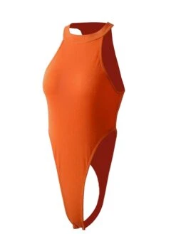 Women's Bodysuit Cut Out Solid Color Crew Neck Streetwear Street Vacation Regular Fit Sleeveless Green Orange White S M L Spring -Cheap Plus Fit Dress Store quuobd1639988655886