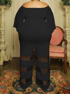 Women's Jumpsuit Mesh Patchwork Solid Color Off Shoulder Elegant Party Office Regular Fit 3/4 Length Sleeve Black Red Blue XL XXL 3XL Summer 23 Women's Jumpsuit Mesh Patchwork Solid Color Off Shoulder Elegant Party Office Regular Fit 3/4 Length Sleeve Black Red Blue XL XXL 3XL Summer -Cheap Plus Fit Dress Store qvnxco1677496109310