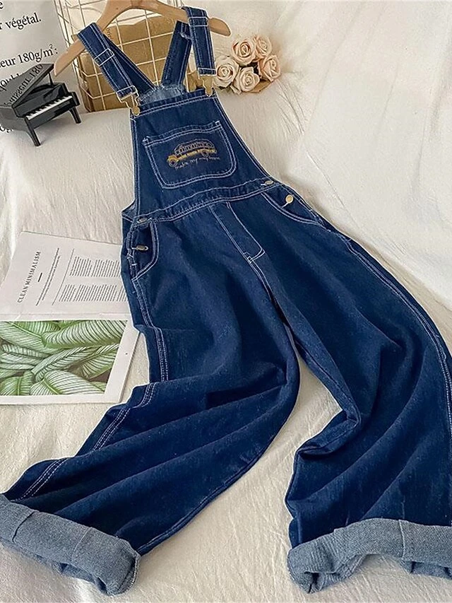 Women‘s Overall Pocket Print Denim Square Neck Streetwear Street Daily Regular Fit Sleeveless Dark Blue (overalls) S M L Fall 2 Women‘s Overall Pocket Print Denim Square Neck Streetwear Street Daily Regular Fit Sleeveless Dark Blue (overalls) S M L Fall - Image 2