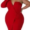 Women‘s Plus Size Curve Party Dress Solid Color One Shoulder Long Sleeve Fall Winter Formal Knee Length Dress Party Date Dress