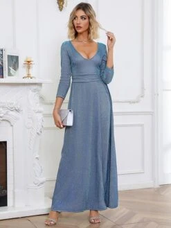 Women's Jumpsuit Solid Color V Neck Elegant Wedding Party Pencil Regular Fit Long Sleeve Blue S M L Fall -Cheap Plus Fit Dress Store qwfjor1697184532943