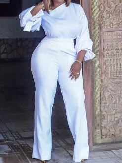 Women's Jumpsuit High Waist Solid Color One Shoulder Active Christmas Xmas Daily Slim Long Sleeve White Red Brown S M L Fall -Cheap Plus Fit Dress Store qwfwnq1695871506028