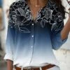 Women's Shirt Blouse Navy Blue Blue Purple Floral Color Gradient Sparkly Button Print Long Sleeve Holiday Weekend Streetwear Casual Shirt Collar Regular Fit Floral Spring Fall