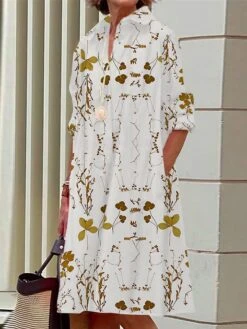 Women's Shirt Dress Casual Dress Midi Dress Outdoor Office Daily Polyester Fashion Modern Shirt Collar Button Pocket Long Sleeve Summer Spring Fall 2023 Loose Fit White Yellow Red Floral S M L XL 2XL