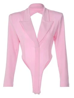 Women's Bodysuit Backless High Waist Solid Color Shirt Collar Streetwear Daily Going Out Regular Fit Long Sleeve Pink S M L Fall 12 Women's Bodysuit Backless High Waist Solid Color Shirt Collar Streetwear Daily Going Out Regular Fit Long Sleeve Pink S M L Fall -Cheap Plus Fit Dress Store qylijx1693983775907