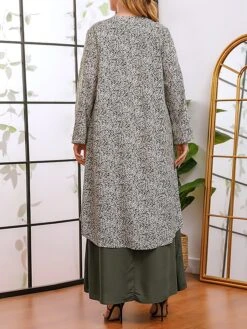 Women's Plus Size Curve Casual Dress A Line Dress Floral Dress Solid Color Floral Long Dress Maxi Dress Long Sleeve Fake Two Piece Crew Neck Fashion Party Green Fall Winter XL XXL 3XL 4XL -Cheap Plus Fit Dress Store qzllrn1695018767703