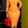 Women‘s Plus Size Curve Work Dress Solid Color V Neck Long Sleeve Fall Winter Work Elegant Formal Knee Length Dress Formal Work Dress