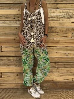 Jumpsuits For Women Floral Overall Button Pocket Animal U Neck Holiday Daily Vacation Straight Regular Fit Sleeveless Sleeveless Black White Green S M L -Cheap Plus Fit Dress Store qzvcka1684323063474