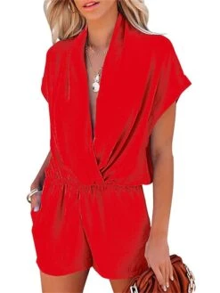 Women's Romper High Waist Solid Color Deep V Streetwear Daily Vacation Loose Fit Short Sleeve Black Red Blue S M L Spring 9 Women's Romper High Waist Solid Color Deep V Streetwear Daily Vacation Loose Fit Short Sleeve Black Red Blue S M L Spring -Cheap Plus Fit Dress Store rauahj1676959987723