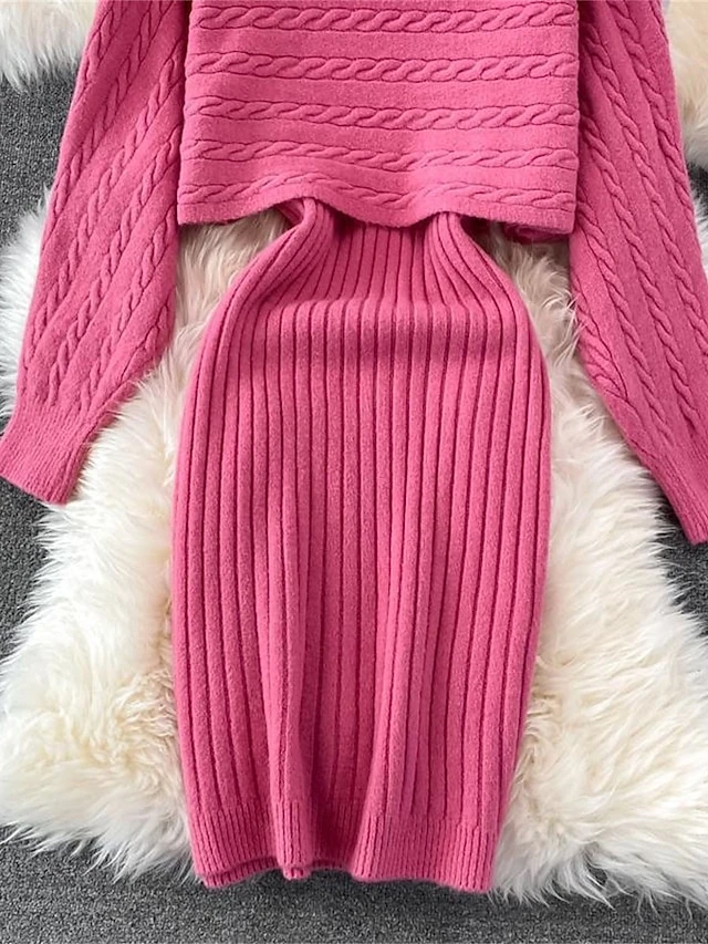 Women's Two Piece Dress Set Casual Dress Sheath Dress Outdoor Daily Fashion Streetwear Ruched Midi Dress Crew Neck Long Sleeve Plain Loose Fit Black White Wine Fall Winter One-Size 7 Women's Two Piece Dress Set Casual Dress Sheath Dress Outdoor Daily Fashion Streetwear Ruched Midi Dress Crew Neck Long Sleeve Plain Loose Fit Black White Wine Fall Winter One-Size - Image 7