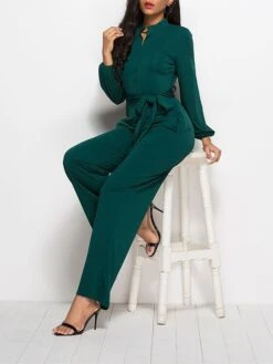 Women's Jumpsuit Lace Up Pocket Solid Color Stand Collar Streetwear Xmas Street Christmas Daily Regular Fit Long Sleeve Black Wine Red S M L Fall 33 Women's Jumpsuit Lace Up Pocket Solid Color Stand Collar Streetwear Xmas Street Christmas Daily Regular Fit Long Sleeve Black Wine Red S M L Fall -Cheap Plus Fit Dress Store rbivnl1692616048785