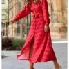 Women's Shirt Dress Casual Dress Midi Dress Outdoor Vacation Polyester Fashion Casual Shirt Collar Button Pocket Long Sleeve Summer Spring Fall 2023 Loose Fit Red Color Block S M L XL XXL
