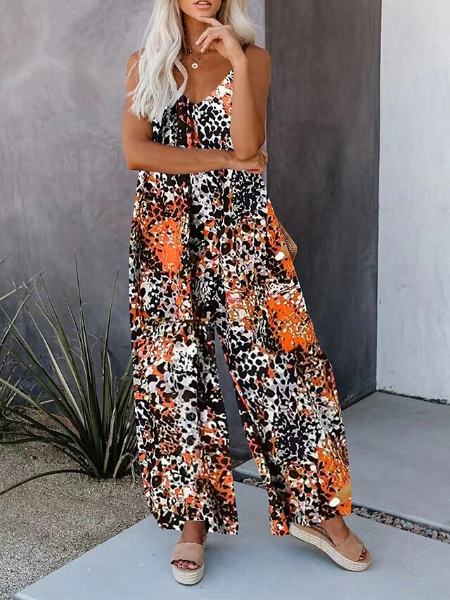 Women's Jumpsuit Pocket Print Leopard V Neck Streetwear Street Daily Regular Fit Sleeveless Royal Blue Fuchsia Orange S M L Summer 2 Women's Jumpsuit Pocket Print Leopard V Neck Streetwear Street Daily Regular Fit Sleeveless Royal Blue Fuchsia Orange S M L Summer - Image 2