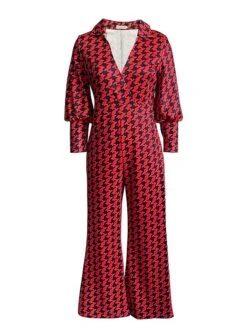 Women's Jumpsuit High Waist Print Print V Neck Streetwear Office Work Regular Fit Long Sleeve Yellow Red S M L Fall -Cheap Plus Fit Dress Store rcuvco1695792151099