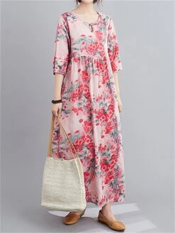 Women's Casual Dress Cotton Linen Dress Swing Dress Midi Dress Linen / Cotton Blend Sweet Style Modern Outdoor Daily Holiday Crew Neck Print 3/4 Length Sleeve Fall Winter Autumn 2023 Loose Fit Light 19 Women's Casual Dress Cotton Linen Dress Swing Dress Midi Dress Linen / Cotton Blend Sweet Style Modern Outdoor Daily Holiday Crew Neck Print 3/4 Length Sleeve Fall Winter Autumn 2023 Loose Fit Light -Cheap Plus Fit Dress Store rcwjso1693553163065
