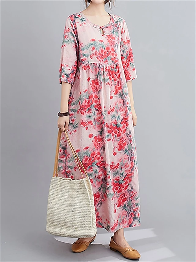 Women's Casual Dress Cotton Linen Dress Swing Dress Midi Dress Linen / Cotton Blend Sweet Style Modern Outdoor Daily Holiday Crew Neck Print 3/4 Length Sleeve Fall Winter Autumn 2023 Loose Fit Light 10 Women's Casual Dress Cotton Linen Dress Swing Dress Midi Dress Linen / Cotton Blend Sweet Style Modern Outdoor Daily Holiday Crew Neck Print 3/4 Length Sleeve Fall Winter Autumn 2023 Loose Fit Light - Image 10