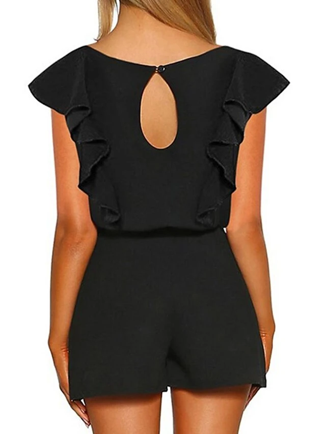 Women's Romper Lace Up Ruffle Solid Color Crew Neck Casual Street Daily Regular Fit Sleeveless Navy Blue Apricot Black S M L Spring 2 Women's Romper Lace Up Ruffle Solid Color Crew Neck Casual Street Daily Regular Fit Sleeveless Navy Blue Apricot Black S M L Spring - Image 2