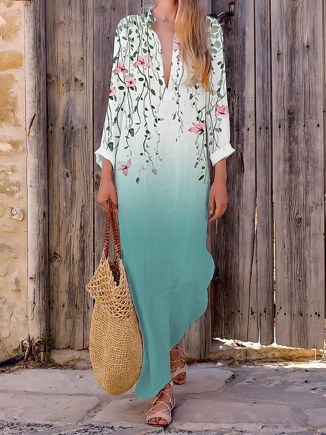 Women's Casual Dress Cotton Linen Dress Maxi Long Dress Polyester Fashion Casual Daily Outdoor Daily Vacation Split Neck Split Print Long Sleeve Summer Spring Fall 2023 Loose Fit White Pink Navy Blue 5 Women's Casual Dress Cotton Linen Dress Maxi Long Dress Polyester Fashion Casual Daily Outdoor Daily Vacation Split Neck Split Print Long Sleeve Summer Spring Fall 2023 Loose Fit White Pink Navy Blue - Image 5