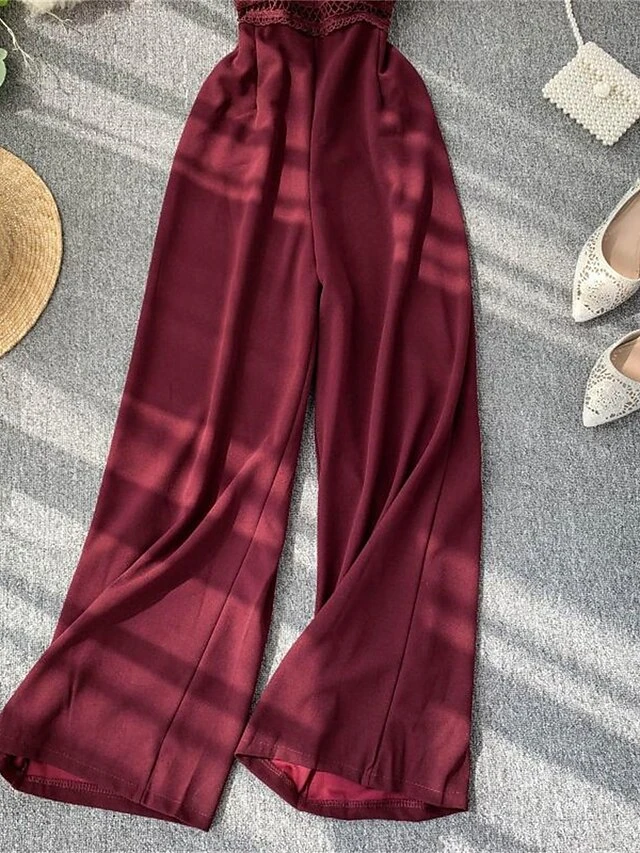 Women's Jumpsuit Lace Backless Solid Color Crew Neck Streetwear Street Going Out Regular Fit Sleeveless Black Yellow Wine One-Size Summer 17 Women's Jumpsuit Lace Backless Solid Color Crew Neck Streetwear Street Going Out Regular Fit Sleeveless Black Yellow Wine One-Size Summer - Image 17