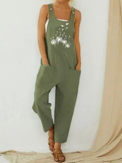 Jumpsuits For Women Summer Overall Bib Utility Patch Pocket Print Floral U Neck Streetwear Street Daily Regular Fit Sleeveless Army Green Blue S M L -Cheap Plus Fit Dress Store rfumhn1678258929335