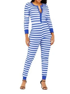 Women's Jumpsuit Button Print Striped V Neck Streetwear Christmas Street Xmas Regular Fit Long Sleeve Pink Red Blue S M L Fall -Cheap Plus Fit Dress Store rgdplo1695792395996