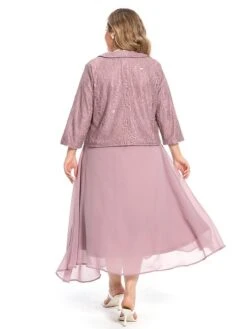 Women‘s Plus Size Curve Dress Set Solid Color Crew Neck Half Sleeve Spring Fall Elegant Maxi Long Dress Formal Party Dress -Cheap Plus Fit Dress Store rglnkt1694771126948