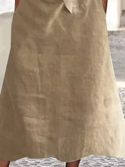 Women's Casual Dress Cotton Linen Dress A Line Dress Midi Dress Cotton Blend Fashion Modern Outdoor Daily Vacation Crew Neck Ruched Pocket Short Sleeve Summer Spring 2023 Regular Fit Khaki Plain S M -Cheap Plus Fit Dress Store rgozgd1680602353917