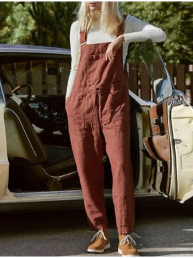 Women's Jumpsuits Casual Maillard Bib Overall Utility Patch Pocket Solid Color Casual Daily Going Out Regular Fit Sleeveless S M L Fall Winter Cold Weather 5 Women's Jumpsuits Casual Maillard Bib Overall Utility Patch Pocket Solid Color Casual Daily Going Out Regular Fit Sleeveless S M L Fall Winter Cold Weather - Image 5