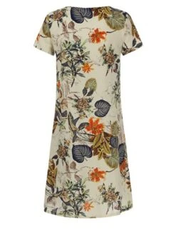 Women's Casual Dress Cotton Linen Dress A Line Dress Midi Dress Cotton Blend Basic Classic Outdoor Daily Vacation V Neck Short Sleeve Summer Spring 2023 Loose Fit Apricot Leaf Floral M L XL 2XL -Cheap Plus Fit Dress Store rgtcem1676517685090