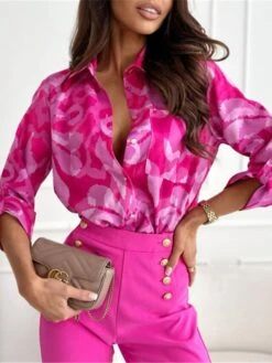 Women's Shirt Blouse Pink Red Blue Graphic Print Print Long Sleeve Work Casual Daily Elegant Neon & Bright Shirt Collar Form Fit Spring Fall -Cheap Plus Fit Dress Store rgznoa1677666267462