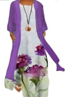 Women‘s Plus Size Curve Two Piece Dress Floral Crew Neck Print Long Sleeve Winter Fall Casual Maxi Long Dress Casual Daily Dress -Cheap Plus Fit Dress Store rhsnar1637651359898