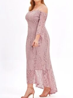 Women's Plus Size Prom Dress Party Dress Lace Dress Long Dress Maxi Dress Black Pink Wine Long Sleeve Pure Color Lace Spring Fall Winter Cold Shoulder Fashion Wedding Guest Birthday Evening Party 2023 -Cheap Plus Fit Dress Store rhwane1693535475396