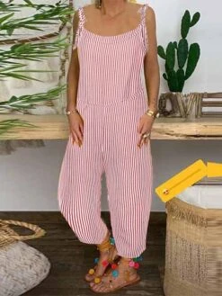 Womenâs Backpack Jumpsuit Pink Fall WinterFashion Street Backpack Striped Plaid Pattern One-Piece Wide Leg Pants