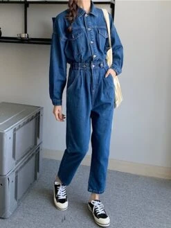 Women's Jumpsuit Button High Waist Solid Color Shirt Collar Streetwear Street Going Out Regular Fit Long Sleeve Blue S M L Winter 25 Women's Jumpsuit Button High Waist Solid Color Shirt Collar Streetwear Street Going Out Regular Fit Long Sleeve Blue S M L Winter -Cheap Plus Fit Dress Store ridrbi1666761197382