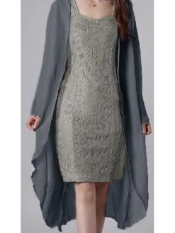 Women's Two Piece Dress Party Dress Lace Dress Shift Dress Midi Dress Pink Blue Purple Long Sleeve Pure Color Lace Winter Fall Autumn Square Neck Elegant Wedding Guest Fall Dress Slim 2023 S M L XL -Cheap Plus Fit Dress Store rigxta1636337697847