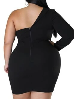 Women‘s Plus Size Curve Party Dress Solid Color One Shoulder Long Sleeve Fall Winter Formal Knee Length Dress Party Date Dress -Cheap Plus Fit Dress Store rirhwy1658995288830
