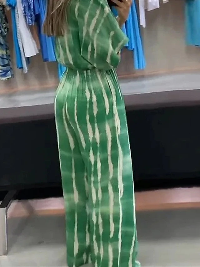 Women's Jumpsuits Casual Summer Lace Up Pocket Striped V Neck Streetwear Street Daily Regular Fit 3/4 Length Sleeve Green Gray S M L 3 Women's Jumpsuits Casual Summer Lace Up Pocket Striped V Neck Streetwear Street Daily Regular Fit 3/4 Length Sleeve Green Gray S M L - Image 3