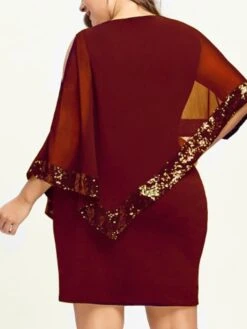 Women‘s Plus Size Curve Sequin Dress Work Dress Sheath Dress Solid Color Mini Dress Long Sleeve Crew Neck Fashion Evening Party Black Yellow Summer Spring L XL XXL 3XL 4XL -Cheap Plus Fit Dress Store rjxond1677036576574