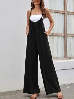 Women's Jumpsuit Backless High Waist Solid Color U Neck Streetwear Street Daily Regular Fit Sleeveless Black Wine Army Green S M L Summer -Cheap Plus Fit Dress Store rkxhpu1679048984964
