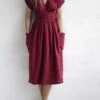 Women's Casual Dress Cotton Linen Dress A Line Dress Midi Dress Polyester Fashion Street Style Outdoor Daily Date V Neck Pocket Strappy Short Sleeve Summer Spring 2023 Regular Fit Pink Wine Brown