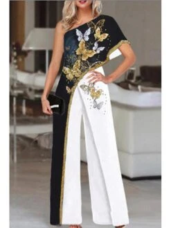 Women's Jumpsuit For Special Occasions Print One Shoulder Elegant Party Prom Regular Fit Half Sleeve S M L SummerFall -Cheap Plus Fit Dress Store rlzkvu1680253447138