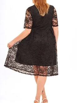 Women‘s Plus Size Curve Party Dress Lace Dress Cocktail Dress Midi Dress Black Pink Wine Half Sleeve Pure Color Lace Summer Spring Fall V Neck Fashion Birthday Wedding Guest Vacation 2023 -Cheap Plus Fit Dress Store rmlzzs1691564494592