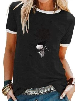 Women's T Shirt Tee 100% Cotton Black White Yellow Graphic Prints Patchwork Print Short Sleeve Daily Weekend Basic Round Neck Regular S -Cheap Plus Fit Dress Store rmmdnn1606801213845