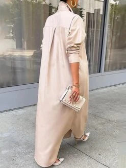 Women's Shirt Dress Casual Dress Midi Dress Outdoor Daily Vacation Polyester Fashion Modern Shirt Collar Split Long Sleeve Fall Winter 2023 Loose Fit Black White Yellow Plain S M L XL XXL -Cheap Plus Fit Dress Store rmrivi1692342897439