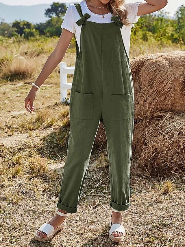 Women's Overall Pocket Solid Color Square Neck Streetwear Daily Vacation Regular Fit Sleeveless Pink Army Green Blue S M L Summer 10 Women's Overall Pocket Solid Color Square Neck Streetwear Daily Vacation Regular Fit Sleeveless Pink Army Green Blue S M L Summer - Image 10