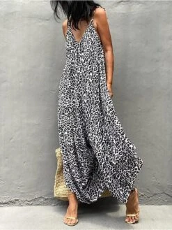 One Piece Jumpsuits For Women Pocket Print Leopard V Neck Streetwear Street Daily Regular Fit Sleeveless Black Blue Khaki S M L Summer -Cheap Plus Fit Dress Store roblpb1684839659297