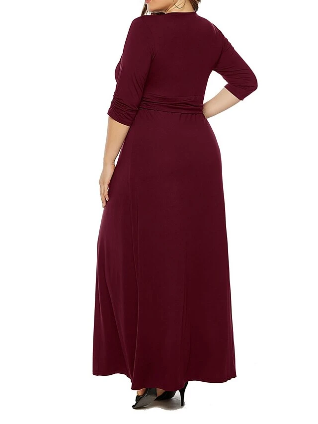Women's Plus Size Curve Party Dress Swing Dress Formal Dress Plain Long Dress Maxi Dress 3/4 Length Sleeve Ruched Crew Neck Fashion Party Black Wine Fall Winter L XL XXL 3XL 8 Women's Plus Size Curve Party Dress Swing Dress Formal Dress Plain Long Dress Maxi Dress 3/4 Length Sleeve Ruched Crew Neck Fashion Party Black Wine Fall Winter L XL XXL 3XL - Image 8